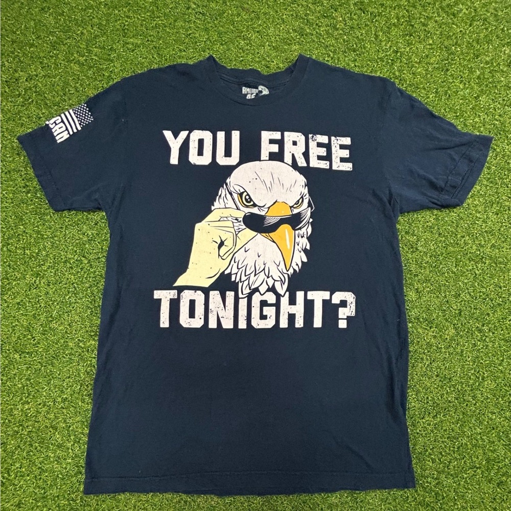American AF You Free Tonight Eagle Graphic T-Shirt Men Medium Navy Blue USA Made